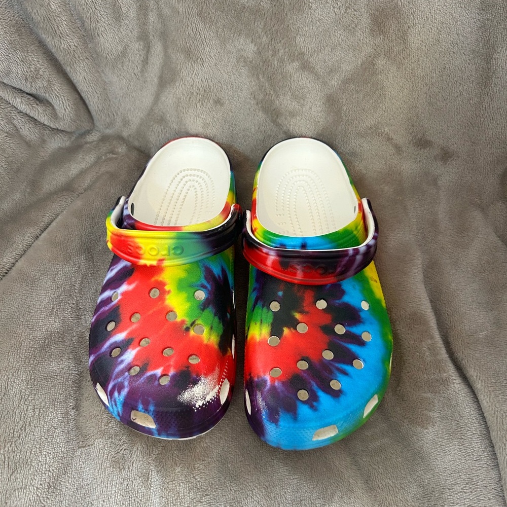 Rainbow tie dye Crocs